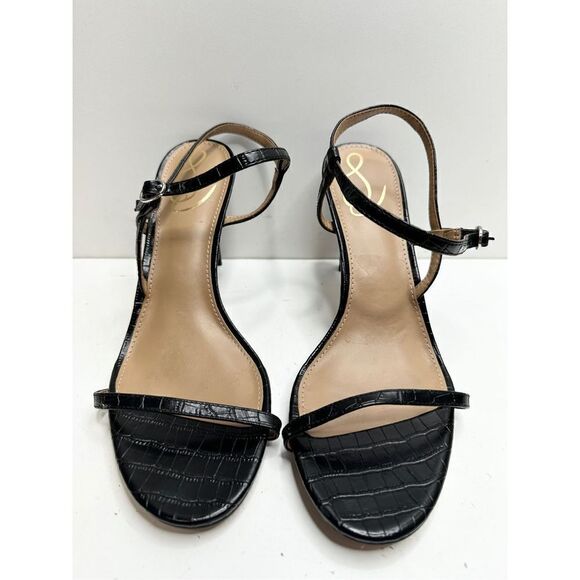 Sam Edelman Sandals Womens Size 9.5 Black Croc Embossed Faux Leather‎ Dara Heels - Picture 5 of 9